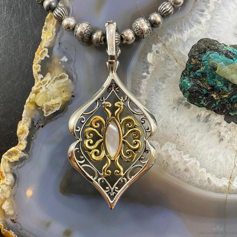 Carolyn Pollack Vintage Southwestern Style Sterling & Brass Moonstone Pendant - Picture 7 of 10